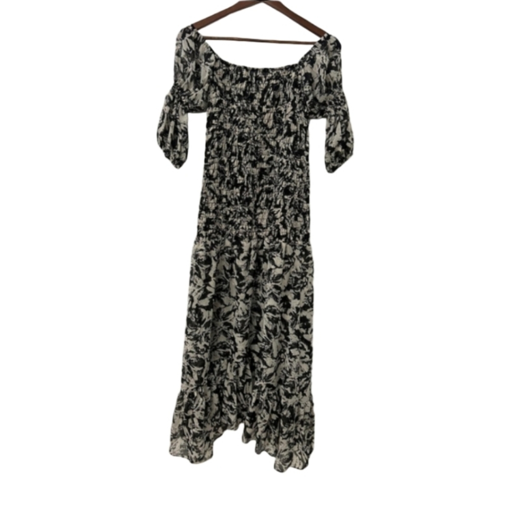 Misa Black cream  asymmetrical chiffon floral dress xs NWT